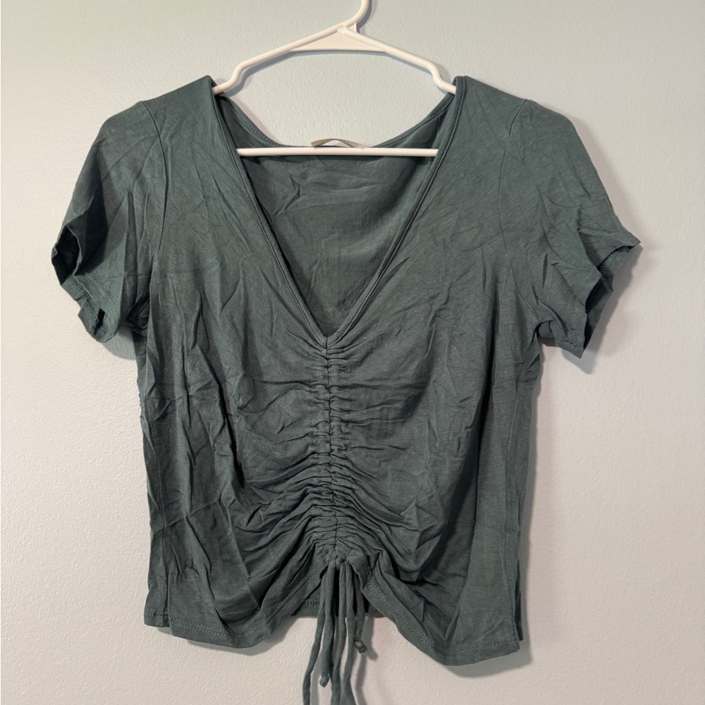 Gaze Ruched V-Neck Turquoise Top